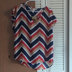 Tacera Chevron Blouse - Red, Navy, Tan